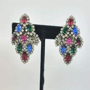 Vintage silver multicolored rhinestone trembler earrings